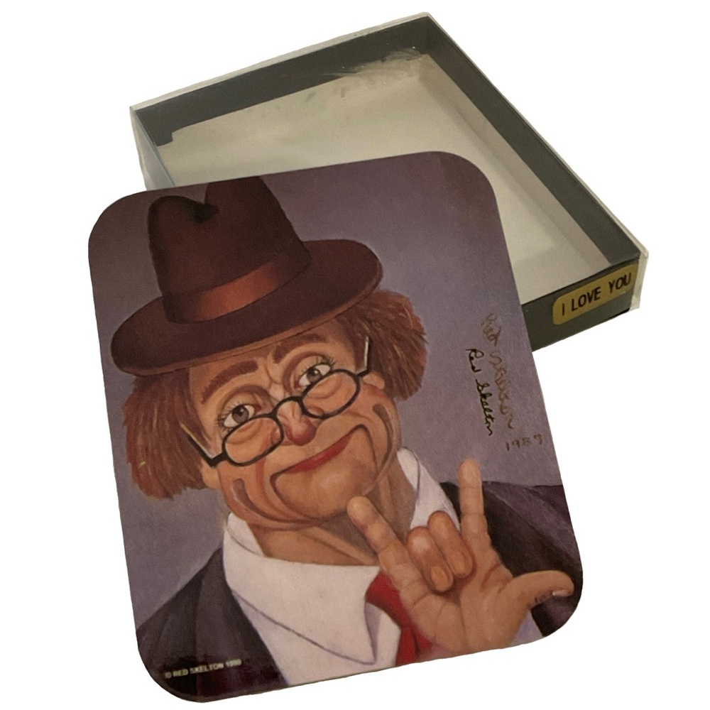 Red Skelton Hobo Clown; 1989 Signed "I Love You" Sign Language Four Coaster Set